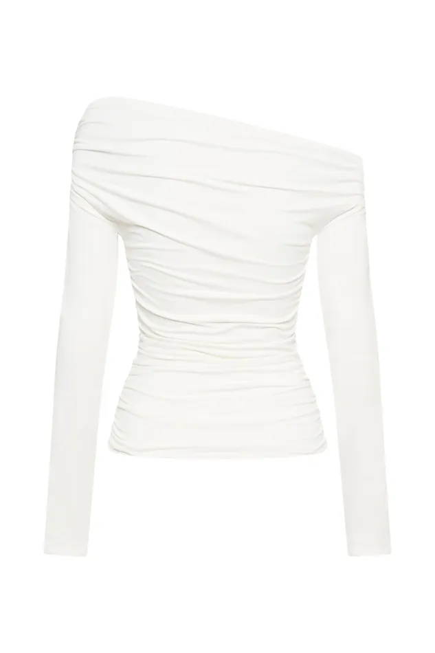 Women Meshki Tops Alayna Long Sleeve Recycled Nylon Ruched Top 8211 White