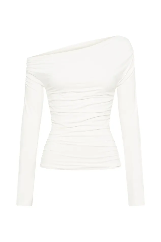 Women Meshki Tops Alayna Long Sleeve Recycled Nylon Ruched Top 8211 White