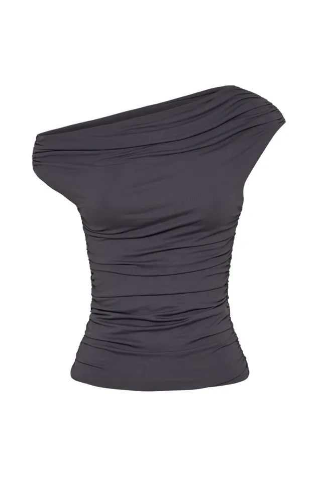Women Meshki Tops Alayna Recycled Nylon Ruched Top 8211 Charcoal