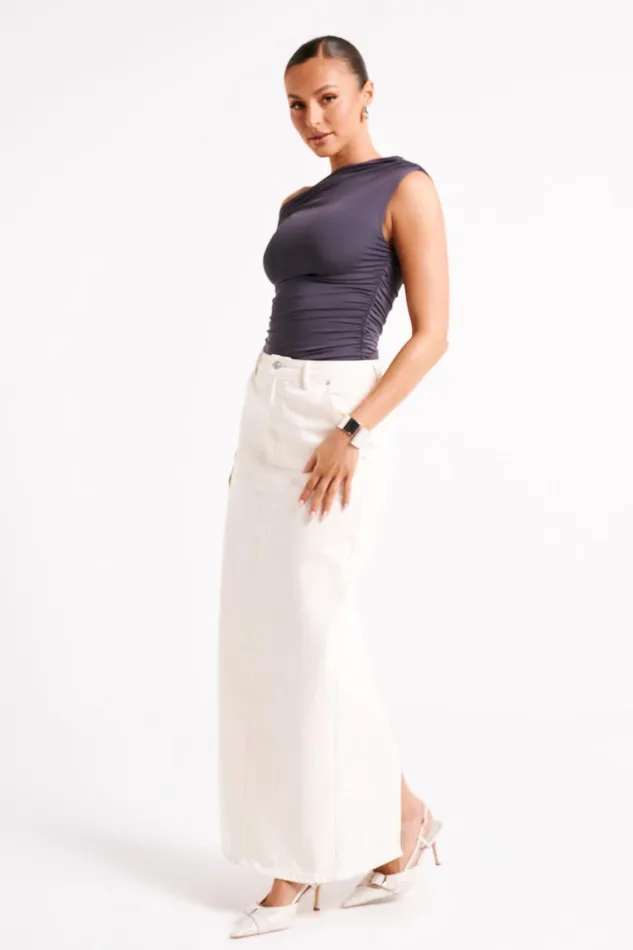 Women Meshki Tops Alayna Recycled Nylon Ruched Top 8211 Charcoal