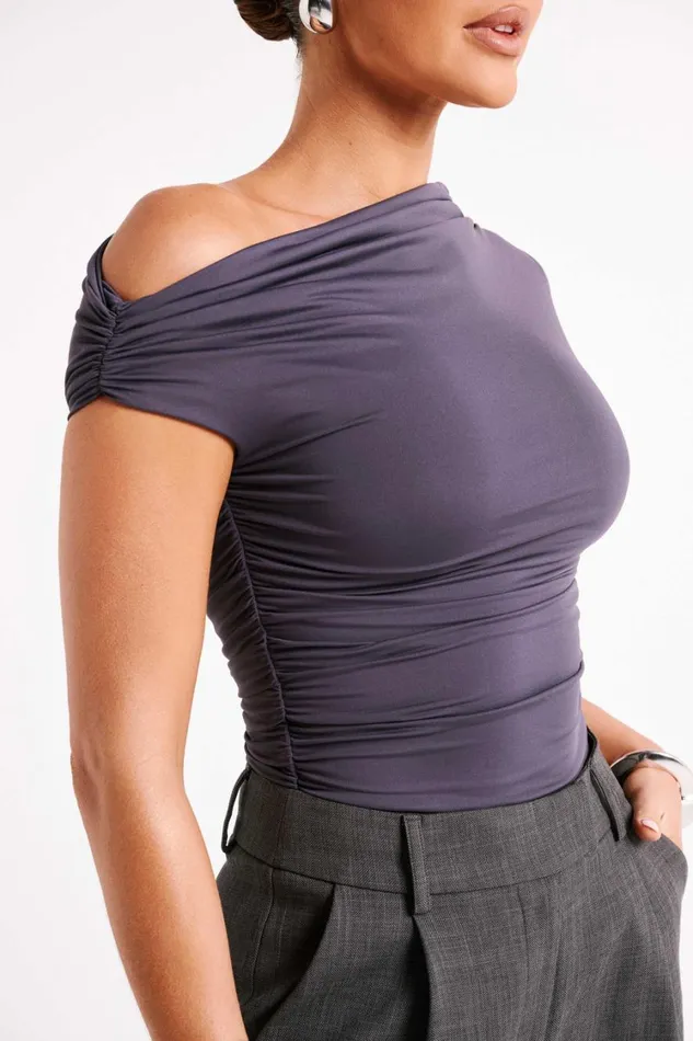 Women Meshki Tops Alayna Recycled Nylon Ruched Top 8211 Charcoal