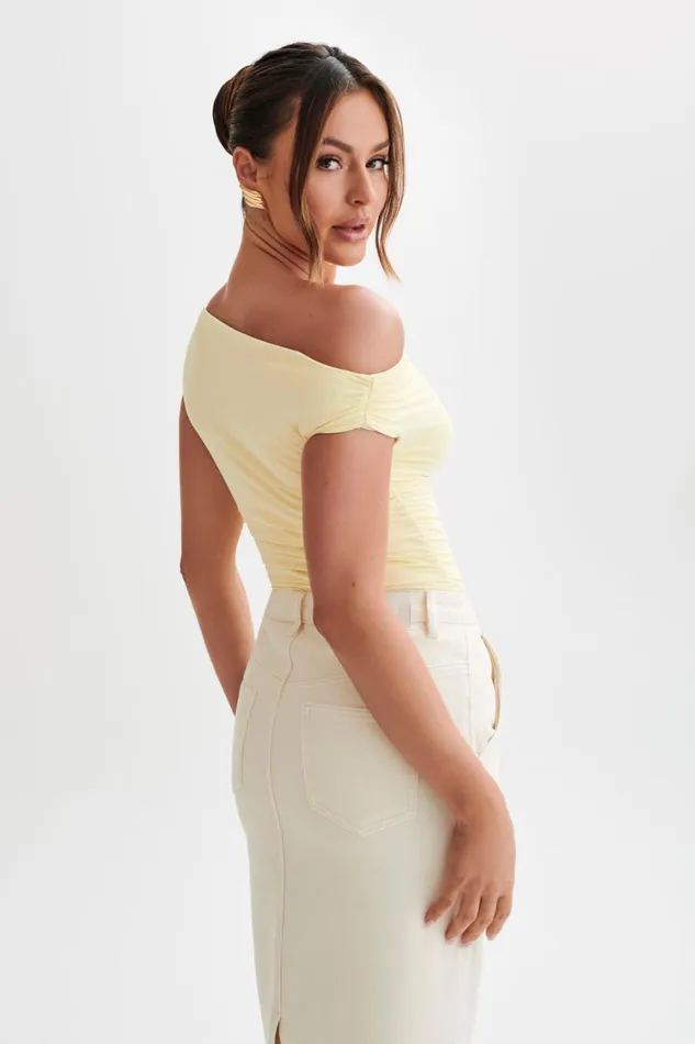 Women Meshki Tops Alayna Recycled Nylon Ruched Top 8211 Lemon