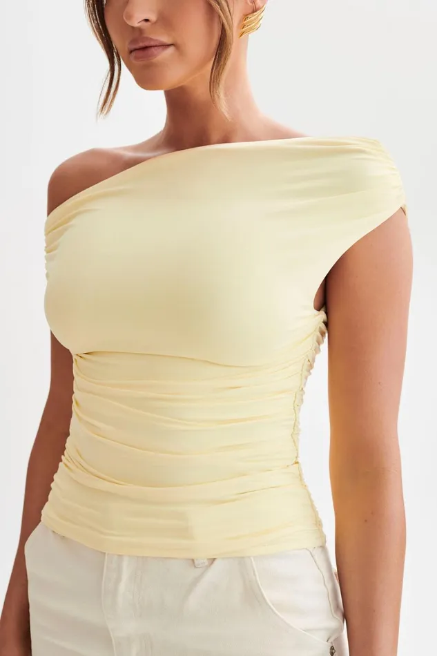 Women Meshki Tops Alayna Recycled Nylon Ruched Top 8211 Lemon