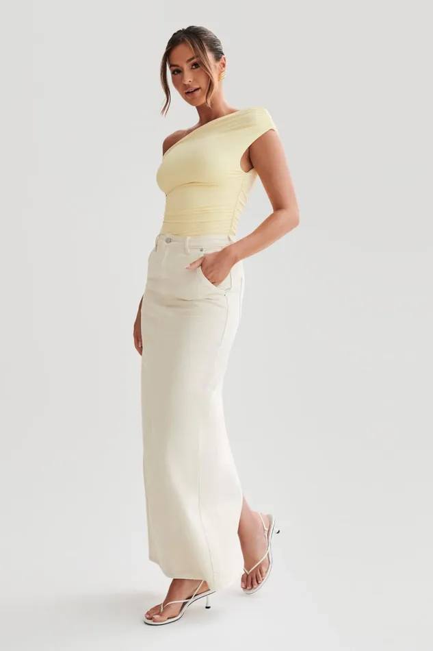 Women Meshki Tops Alayna Recycled Nylon Ruched Top 8211 Lemon