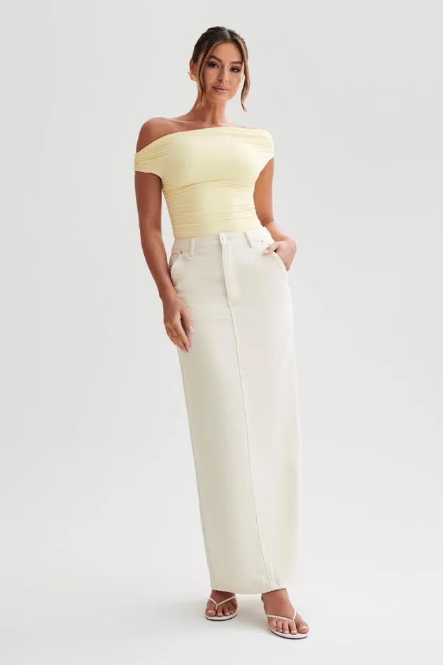 Women Meshki Tops Alayna Recycled Nylon Ruched Top 8211 Lemon