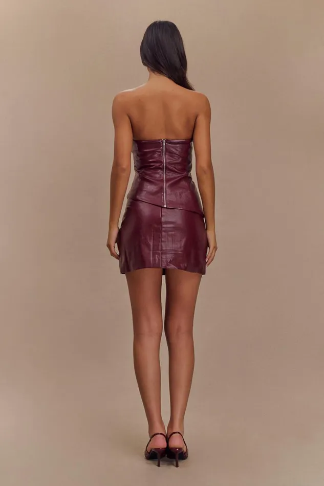 Women Meshki Tops Allana Faux Leather Strapless Top 8211 Cherry Red