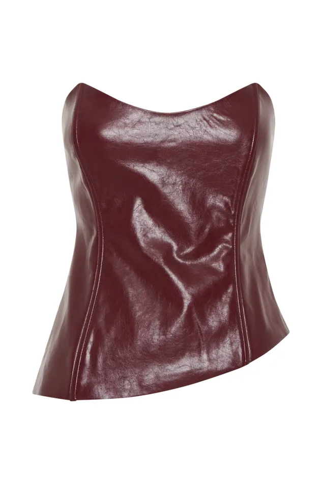 Women Meshki Tops Allana Faux Leather Strapless Top 8211 Cherry Red