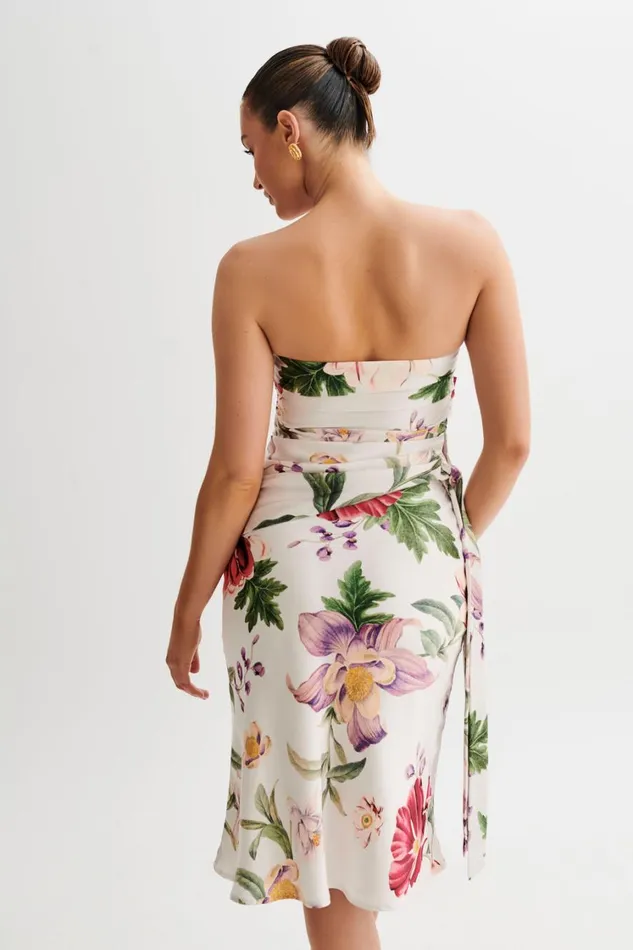 Women Meshki Tops Allegra Satin Ruched Strapless Top 8211 Bella Rosa Print