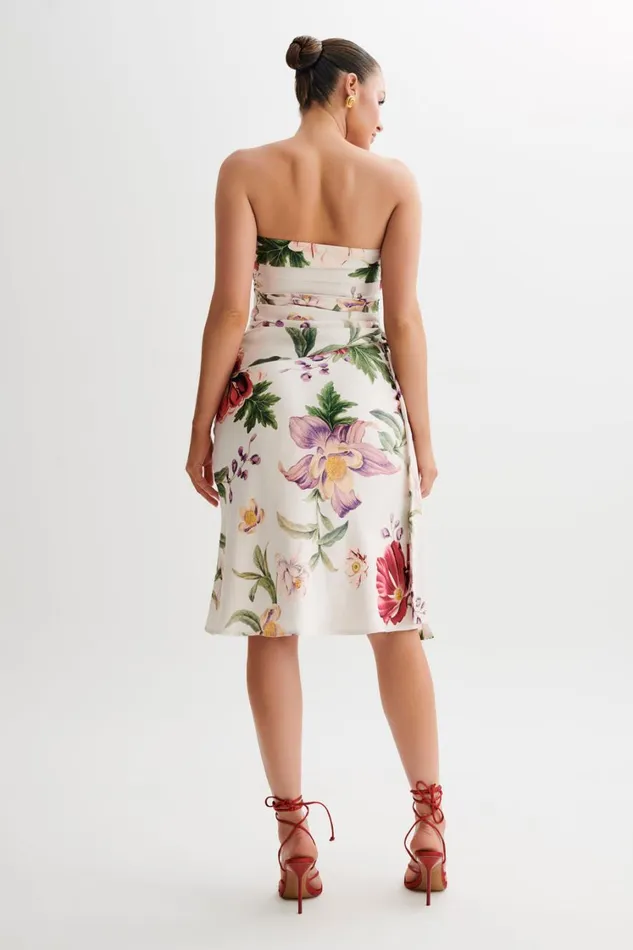 Women Meshki Tops Allegra Satin Ruched Strapless Top 8211 Bella Rosa Print