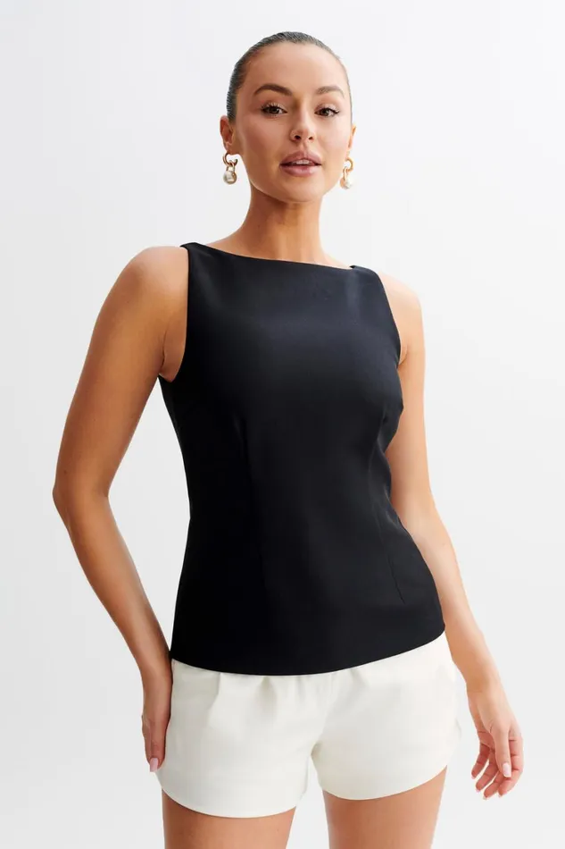 Women Meshki Tops Angela Sleeveless Suiting Top 8211 Black