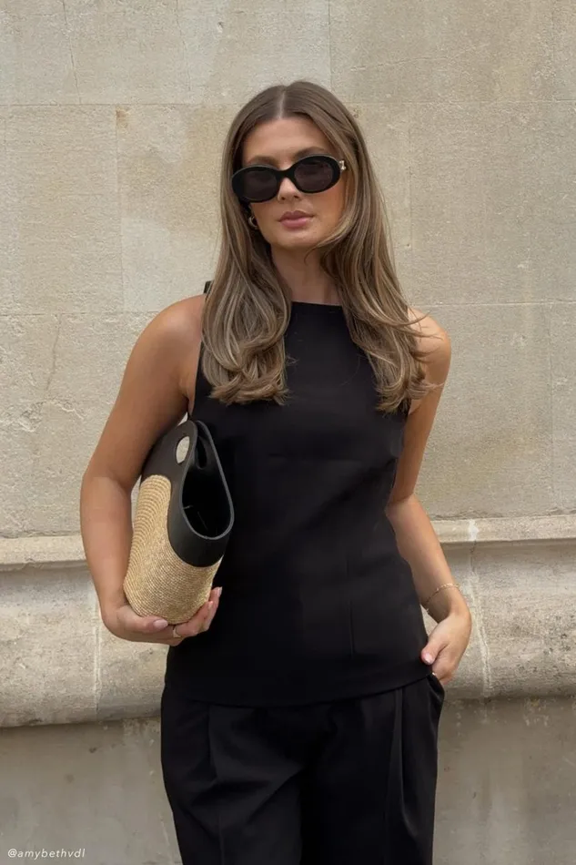 Women Meshki Tops Angela Sleeveless Suiting Top 8211 Black