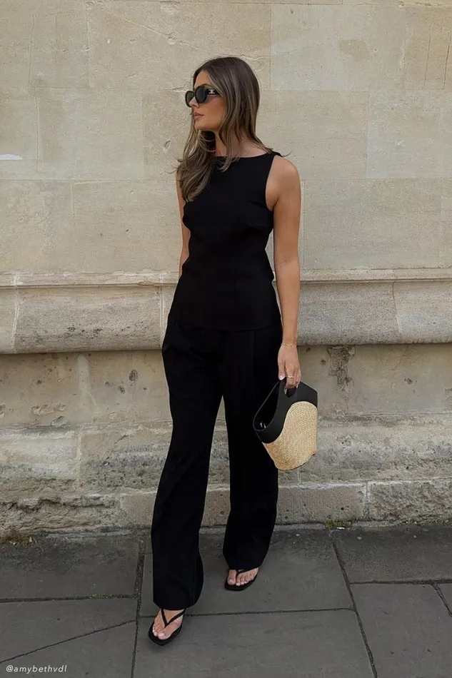 Women Meshki Tops Angela Sleeveless Suiting Top 8211 Black