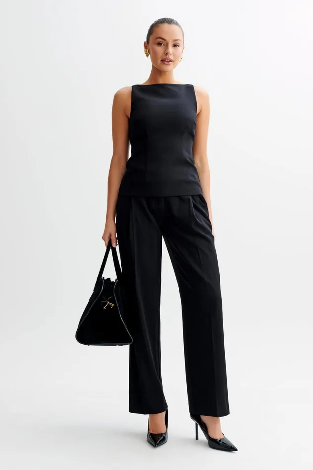 Women Meshki Tops Angela Sleeveless Suiting Top 8211 Black