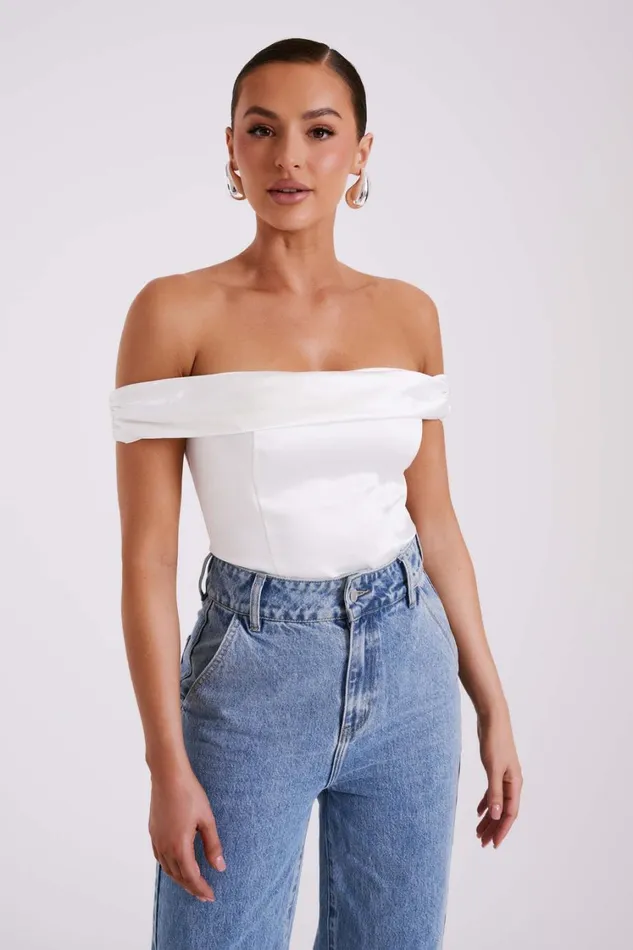 Women Meshki Tops Anysa Satin Strapless Top 8211 Ivory