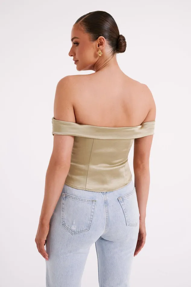 Women Meshki Tops Anysa Satin Strapless Top 8211 Sage