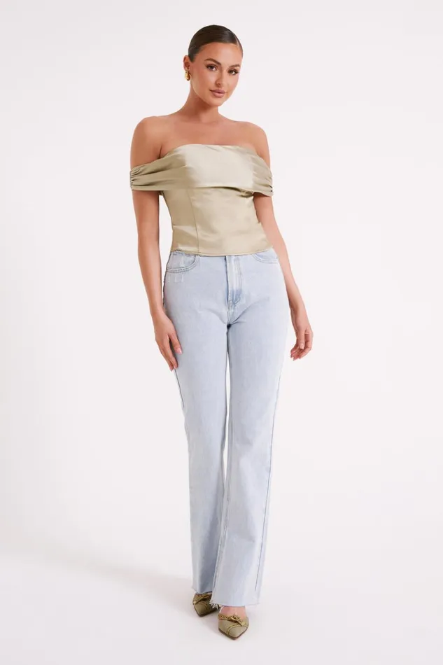 Women Meshki Tops Anysa Satin Strapless Top 8211 Sage