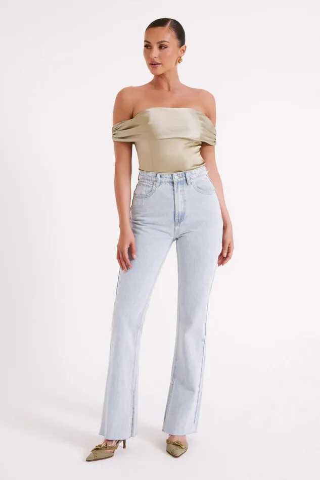 Women Meshki Tops Anysa Satin Strapless Top 8211 Sage