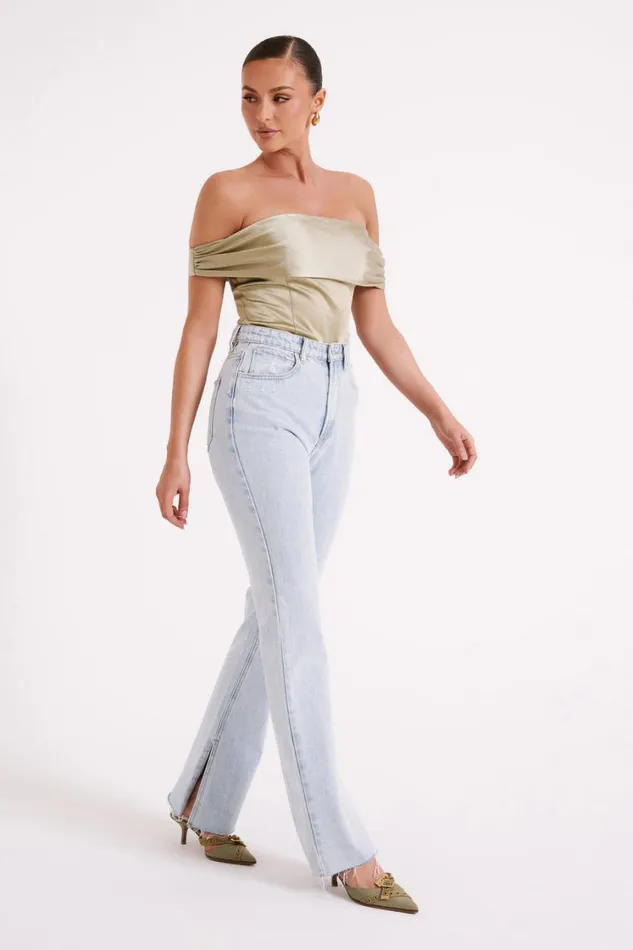 Women Meshki Tops Anysa Satin Strapless Top 8211 Sage
