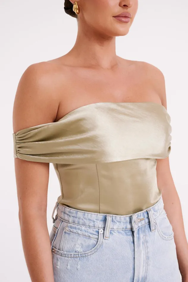 Women Meshki Tops Anysa Satin Strapless Top 8211 Sage