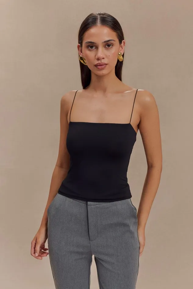 Women Meshki Tops Arya Longline Spaghetti Strap Top 8211 Black