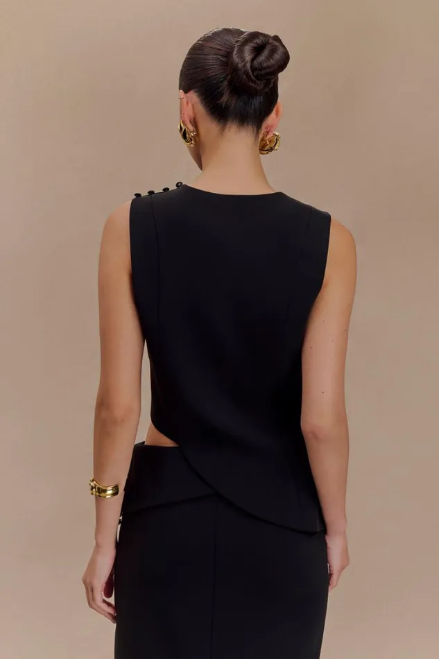 Women Meshki Tops Astrid Asymmetric Sleeveless Suiting Top 8211 Black