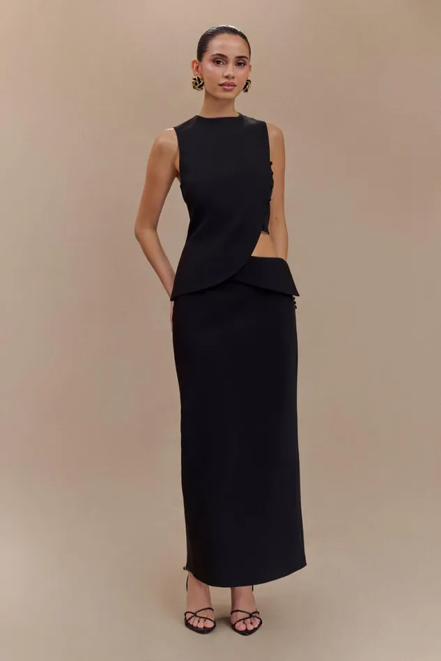 Women Meshki Tops Astrid Asymmetric Sleeveless Suiting Top 8211 Black