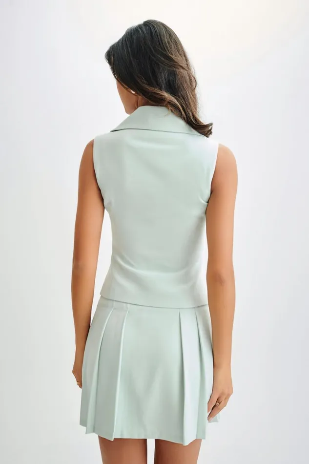 Women Meshki Tops Berkley Suiting Waistcoat With Cowl 8211 Pastel Green