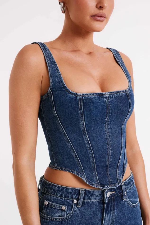 Women Meshki Tops Bianca Denim Lace Up Corset 8211 Dark Blue