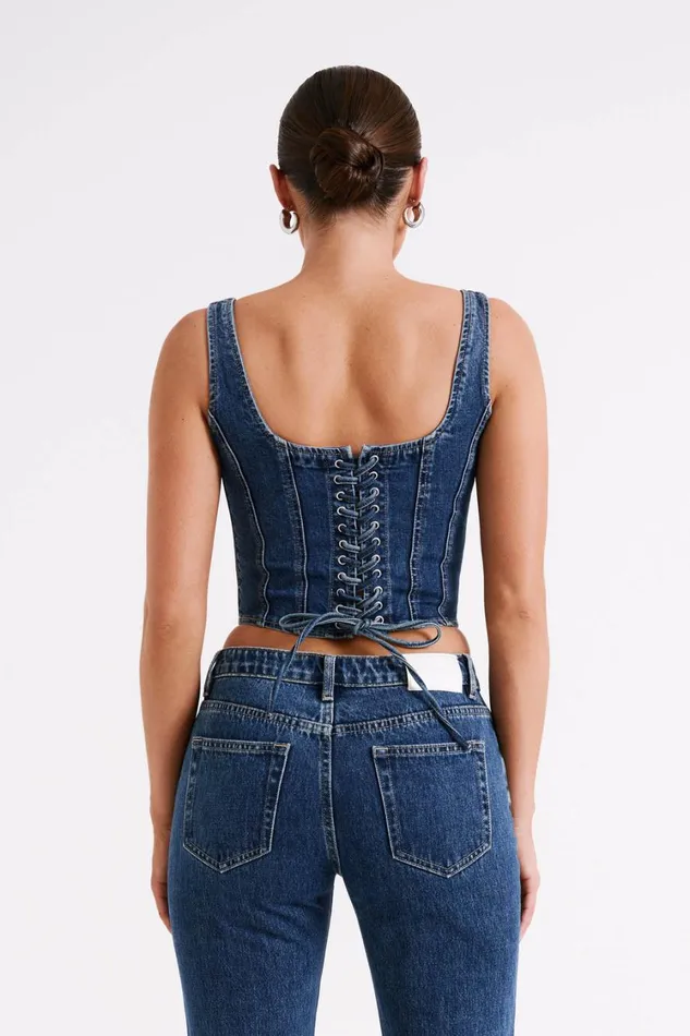 Women Meshki Tops Bianca Denim Lace Up Corset 8211 Dark Blue