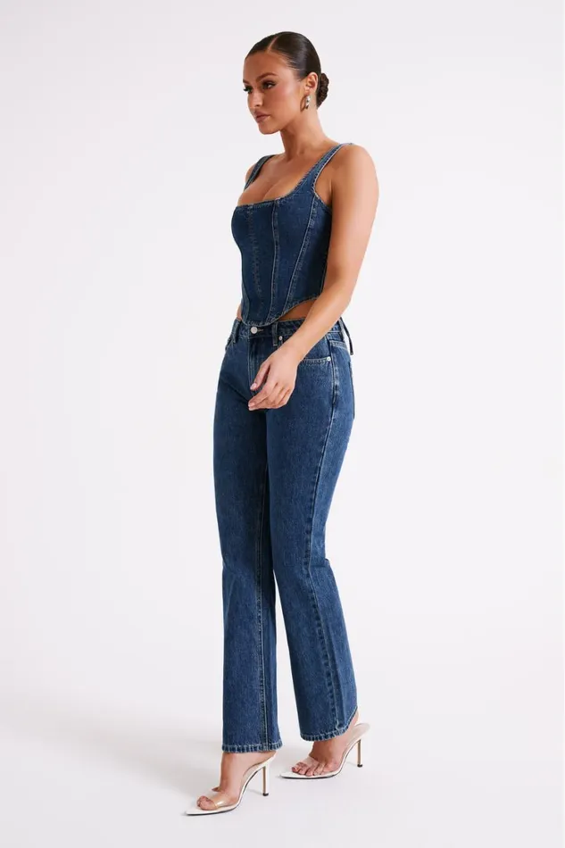 Women Meshki Tops Bianca Denim Lace Up Corset 8211 Dark Blue