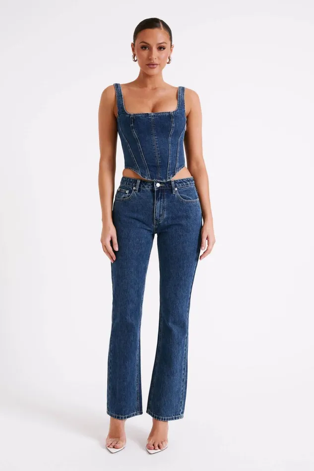 Women Meshki Tops Bianca Denim Lace Up Corset 8211 Dark Blue