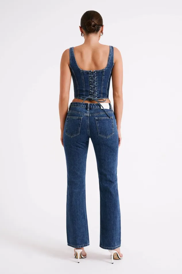 Women Meshki Tops Bianca Denim Lace Up Corset 8211 Dark Blue