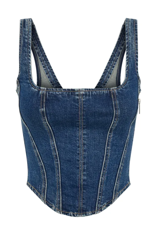 Women Meshki Tops Bianca Denim Lace Up Corset 8211 Dark Blue