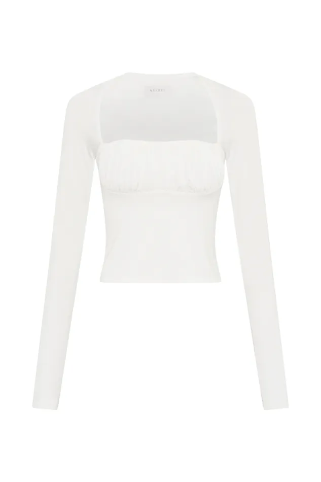 Women Meshki Tops Billie Slinky Ruched Long Sleeve Top 8211 White