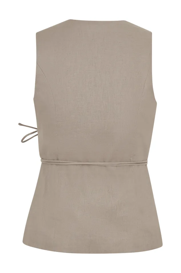 Women Meshki Tops Brandi Linen Sleeveless Wrap Top 8211 Pebble