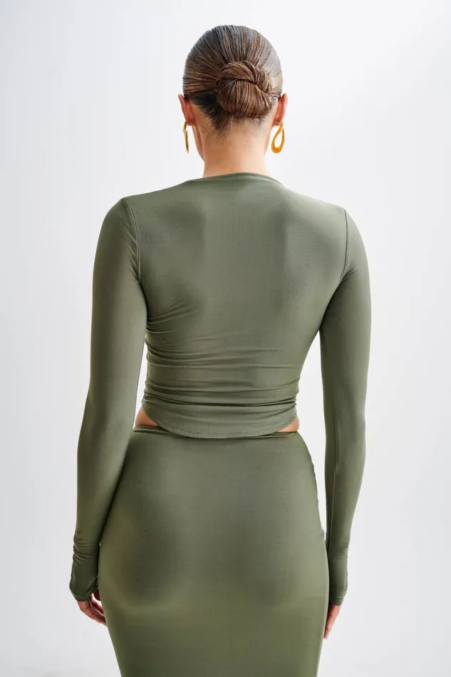 Women Meshki Tops Bruna Slinky Long Sleeve Top With Cut Out 8211 Military Olive