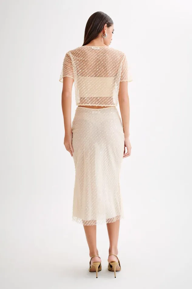 Women Meshki Tops Brynne Sequin Short Sleeve Top 8211 Buttercream