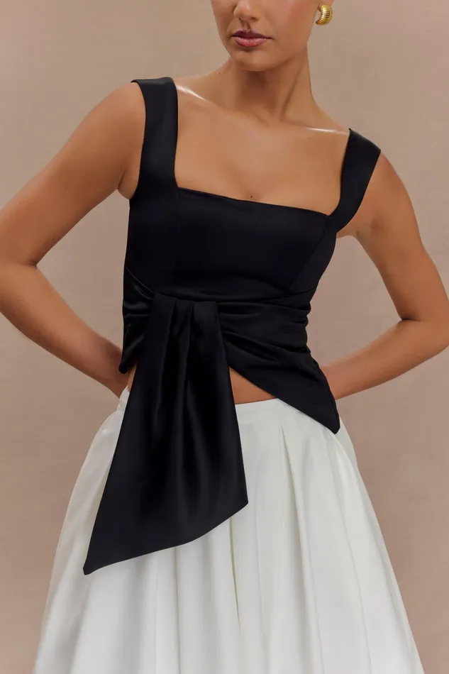 Women Meshki Tops Bryony Satin Structured Sleeveless Top 8211 Black
