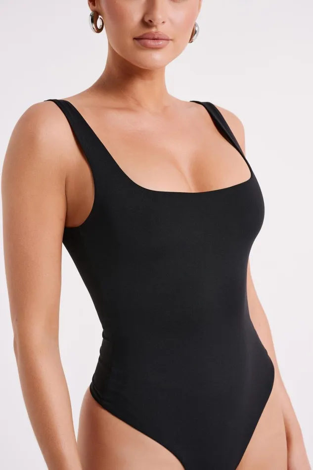 Women Meshki Tops Charlie Recycled Nylon Scoop Neck Bodysuit 8211 Black
