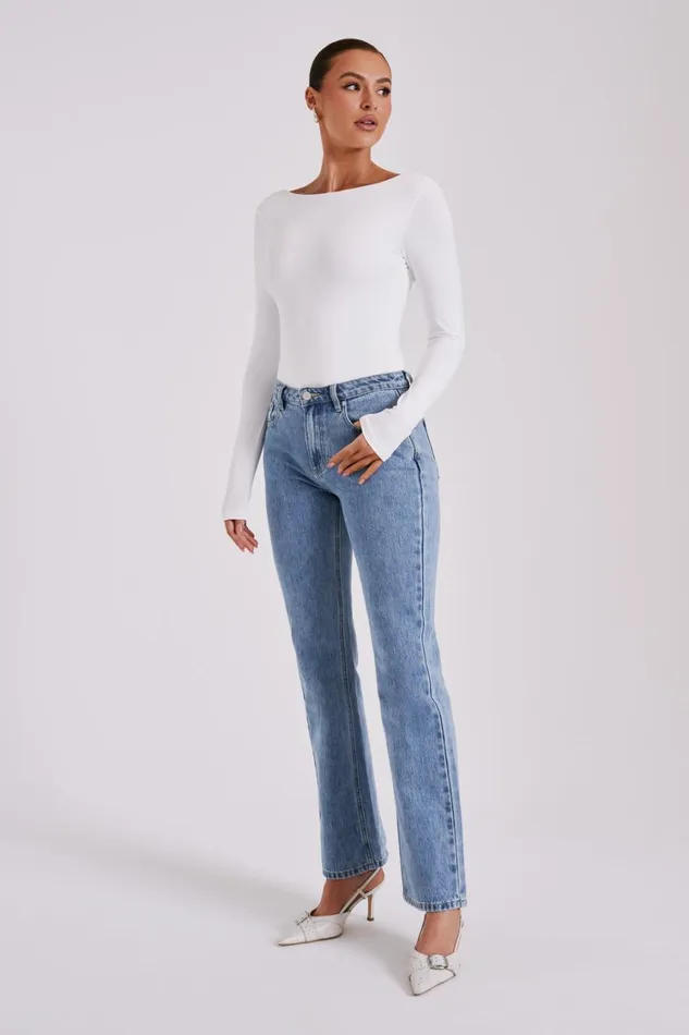 Women Meshki Tops Cheyenne Long Sleeve Plunge Back Bodysuit 8211 White