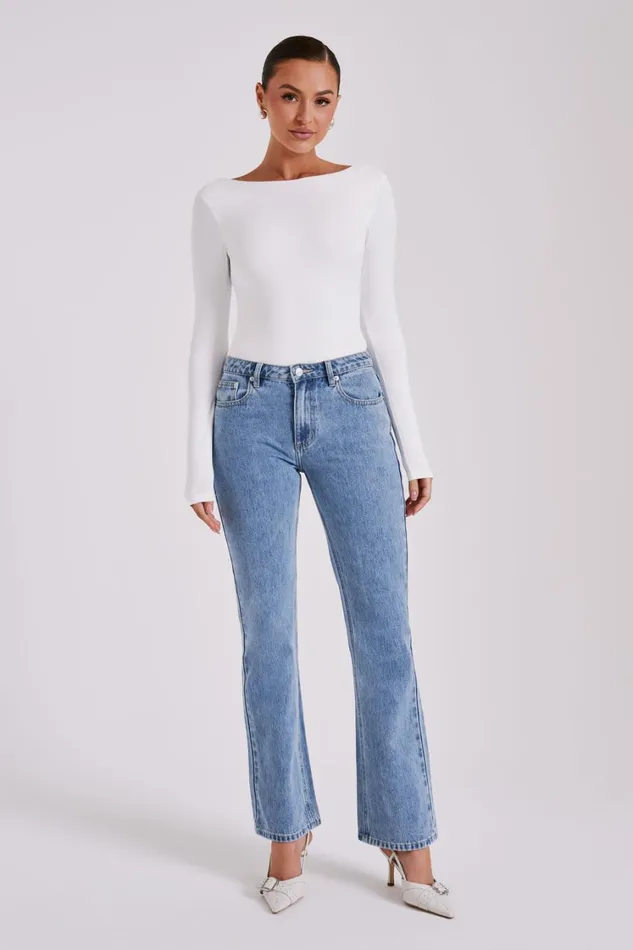 Women Meshki Tops Cheyenne Long Sleeve Plunge Back Bodysuit 8211 White