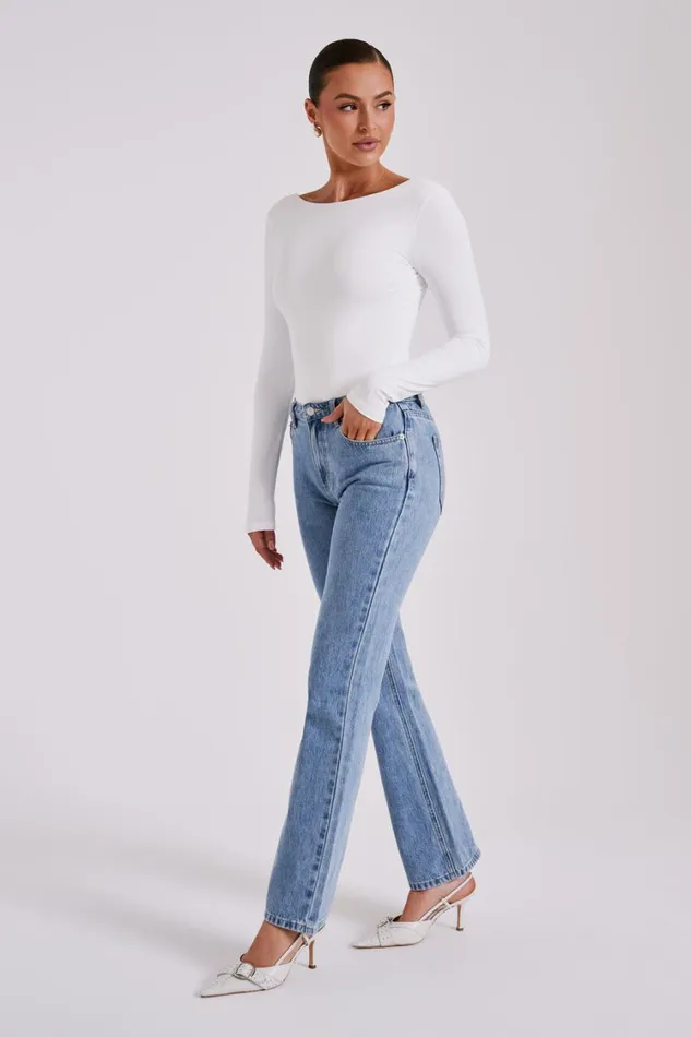 Women Meshki Tops Cheyenne Long Sleeve Plunge Back Bodysuit 8211 White