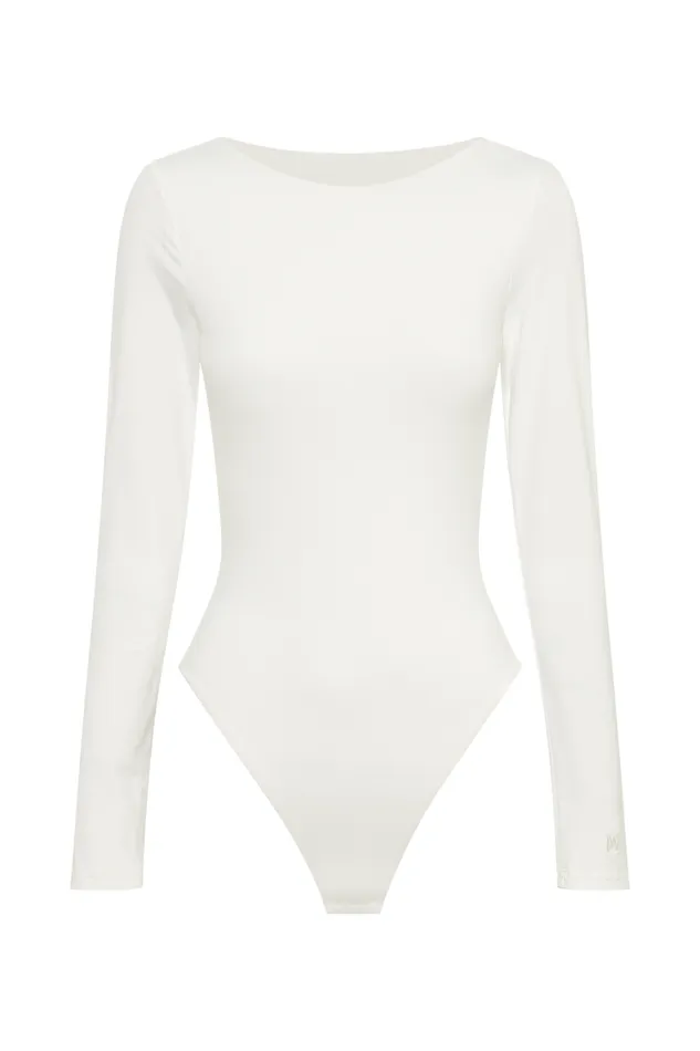 Women Meshki Tops Cheyenne Long Sleeve Plunge Back Bodysuit 8211 White