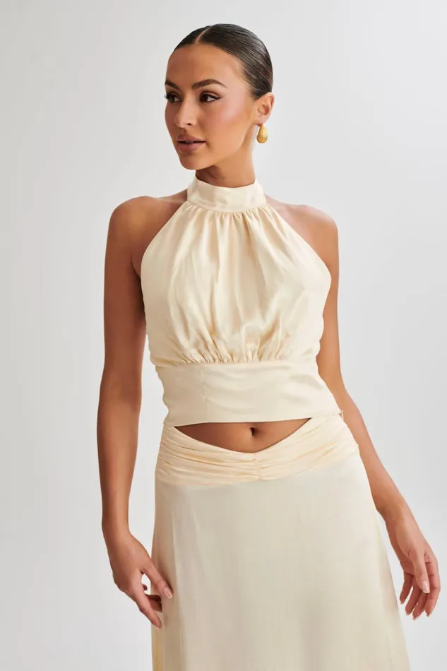 Women Meshki Tops Clara Satin Halter Top 8211 Buttercream