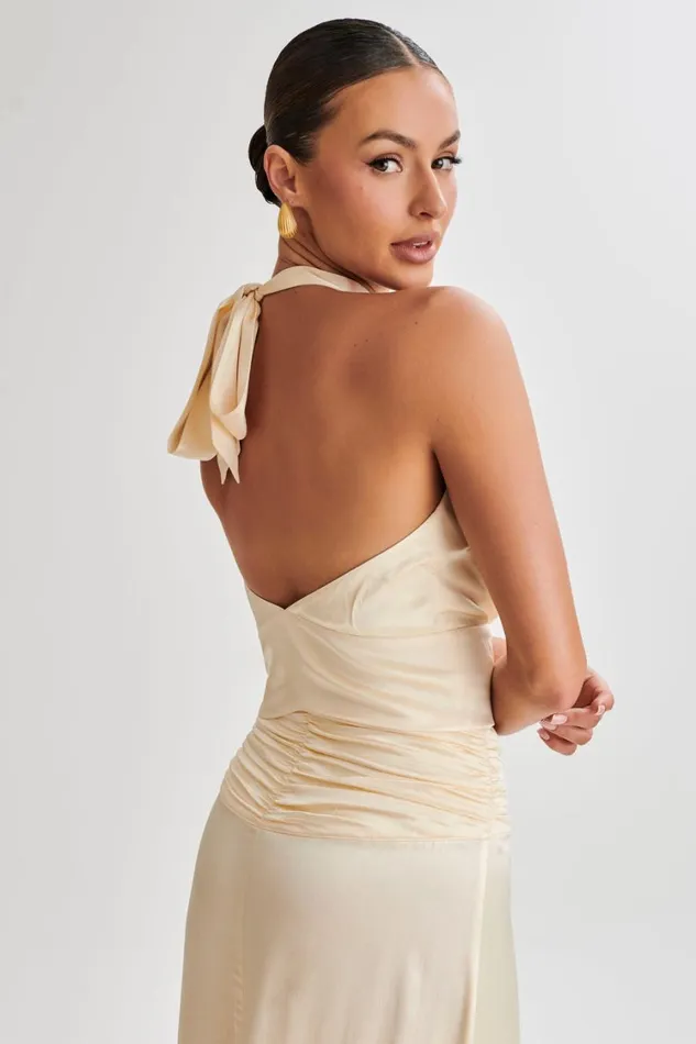 Women Meshki Tops Clara Satin Halter Top 8211 Buttercream
