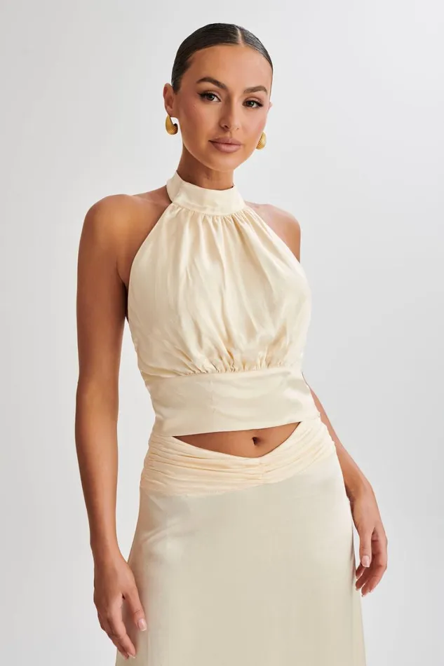 Women Meshki Tops Clara Satin Halter Top 8211 Buttercream
