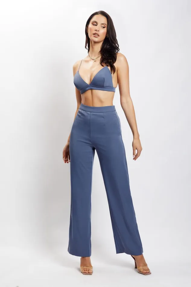 Women Meshki Tops Cynthia Triangle Bralette 8211 Steel Blue
