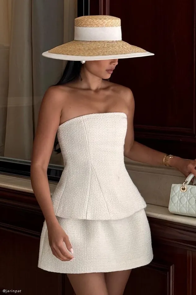 Women Meshki Tops Cyrus Strapless Boucle Top 8211 Ivory