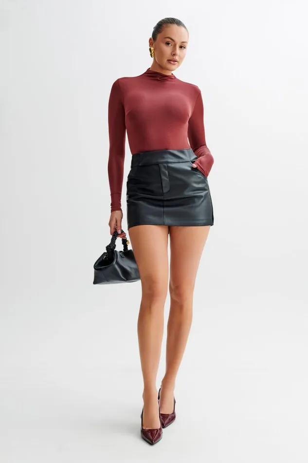 Women Meshki Tops Elani Slinky High Neck Bodysuit 8211 Wine