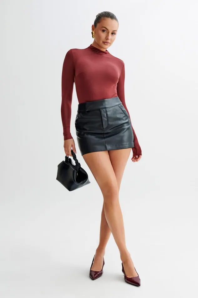 Women Meshki Tops Elani Slinky High Neck Bodysuit 8211 Wine